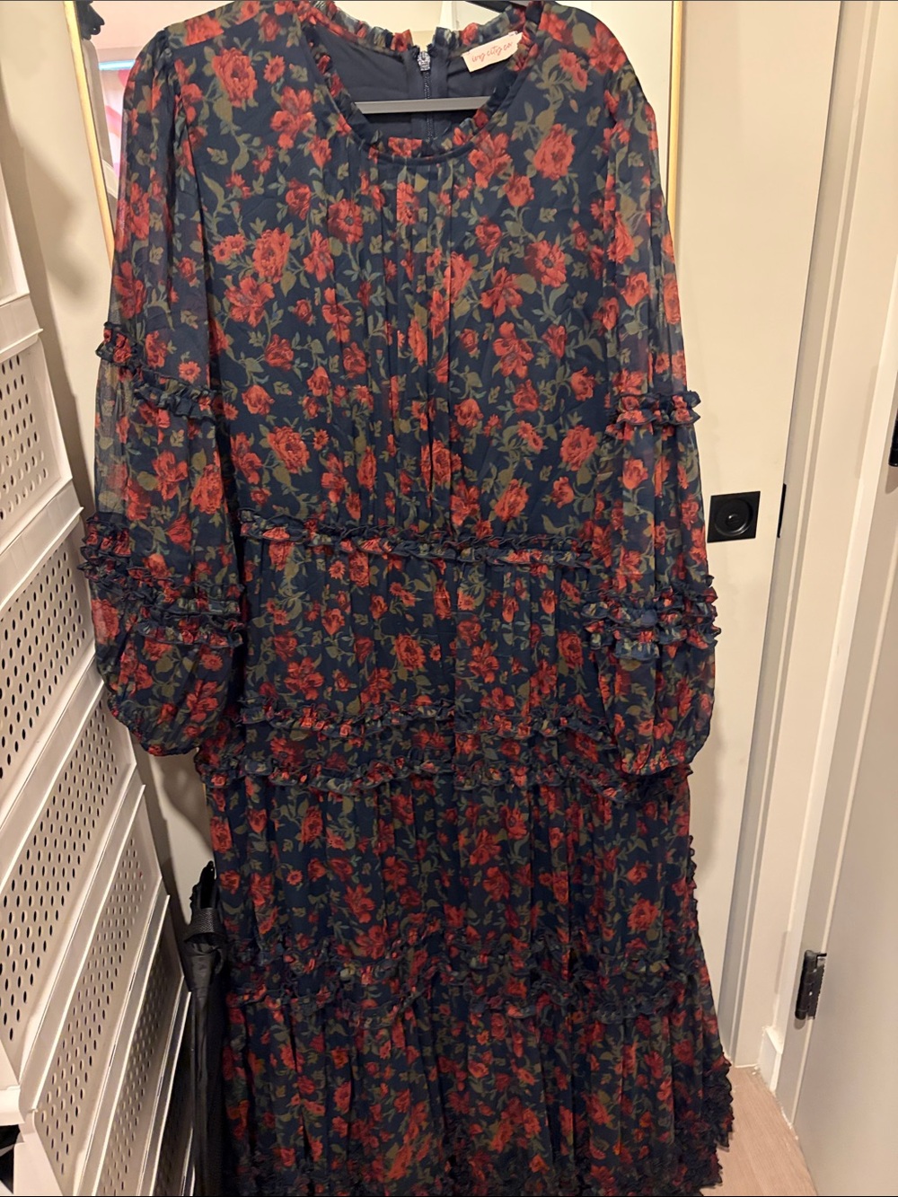 ivy City Co Navy Maxi Dress with Red Rose Print
